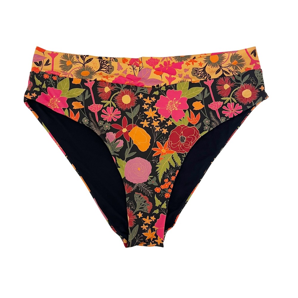 Kitty and‎ Vibe Black Multi Floral Bikini Bottoms Cross V Waist - Size 5XL 2
